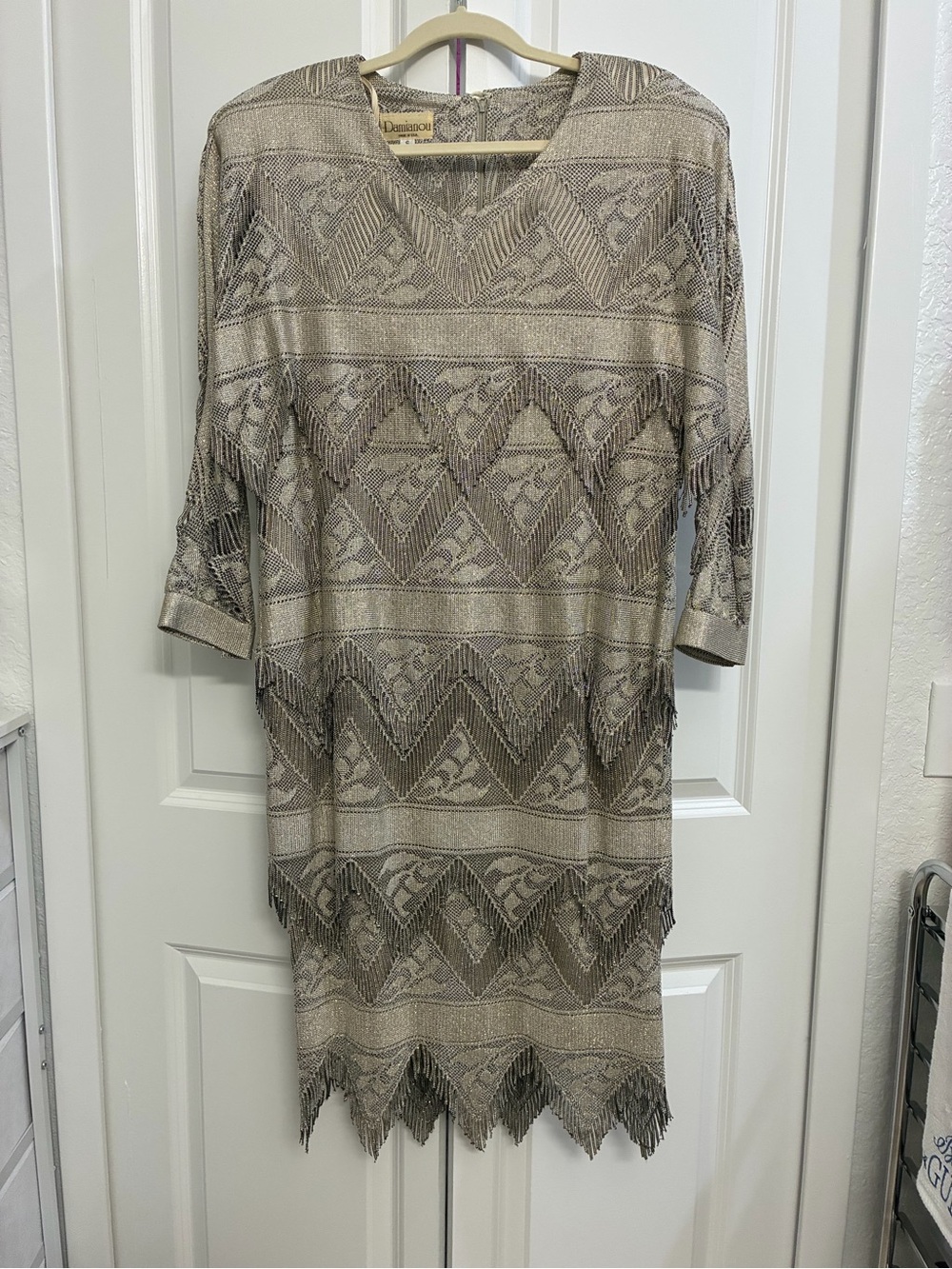Fringed Taupe Knit Midi Dress by Donna Ricco